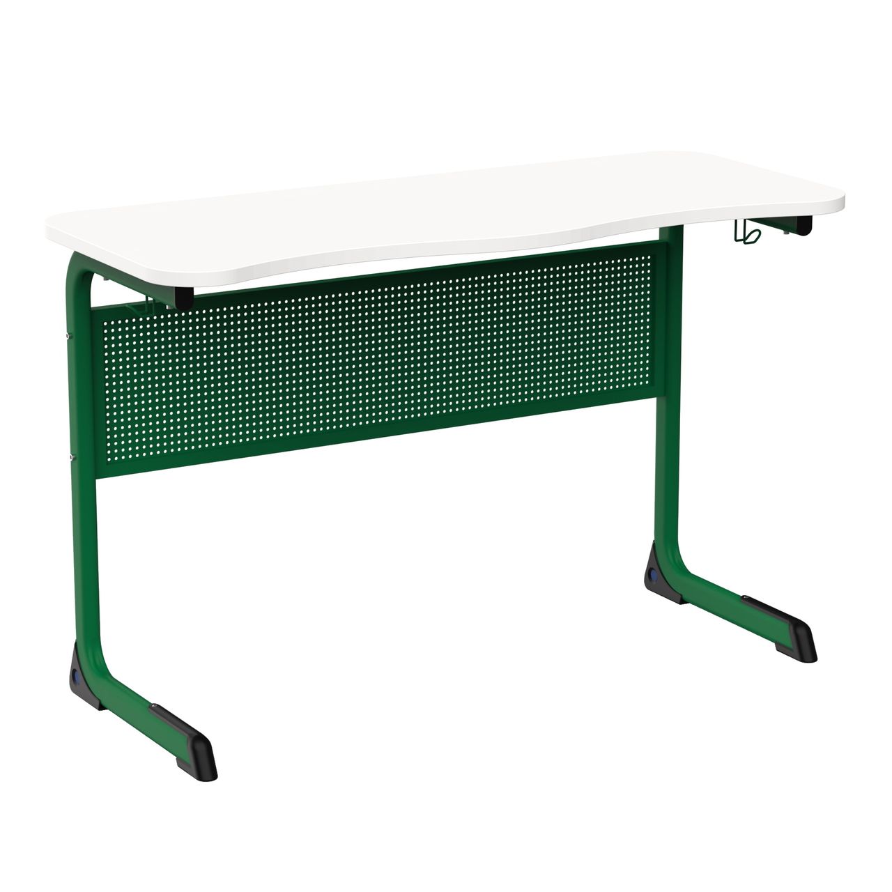 Стол ученический 2-местный нерегулируемый (Мод-ПЭ-ЭРГ) зеленый RAL6029 Белый 4 ЛДСП плоскоовальная