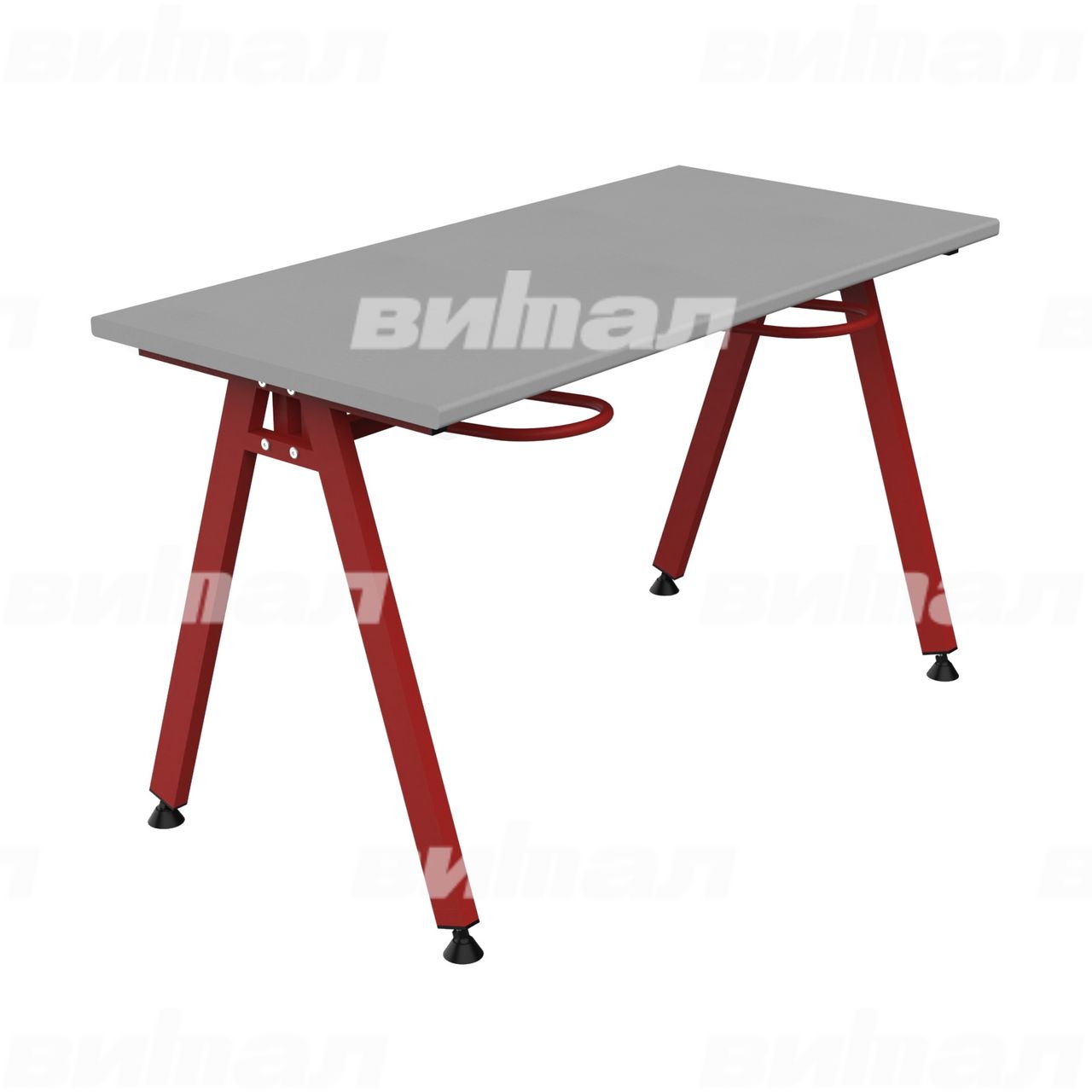 Стол обеденный 4-местный с универсальными кронштейнами «Л» красный RAL3002 Алюминий 6 Пластик прямоугольная