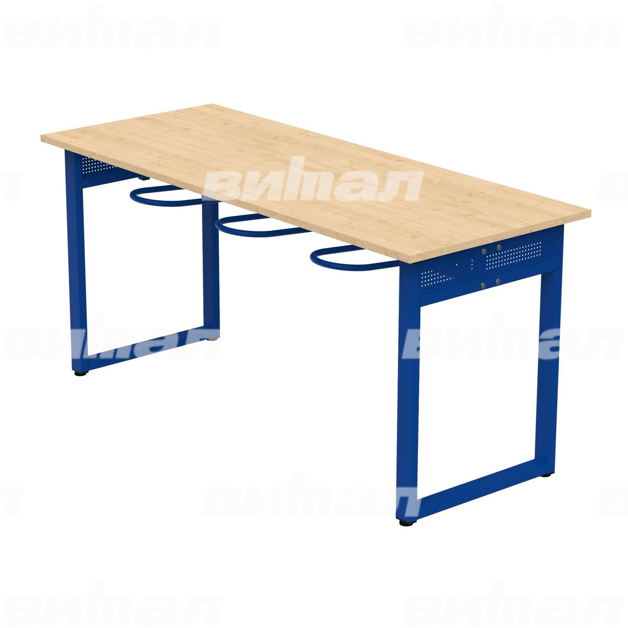 Стол обеденный 6-местный с универсальными кронштейнами «Фьюжн» синий  RAL5002 Клен 5 Пластик прямоугольная