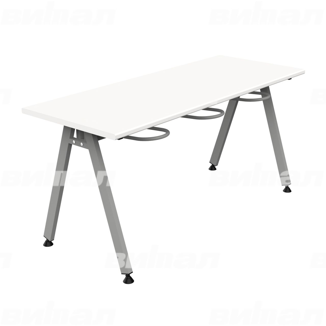 Стол обеденный 6-местный с универсальными кронштейнами «Л» серый RAL9006 Белый 6 Пластик прямоугольная