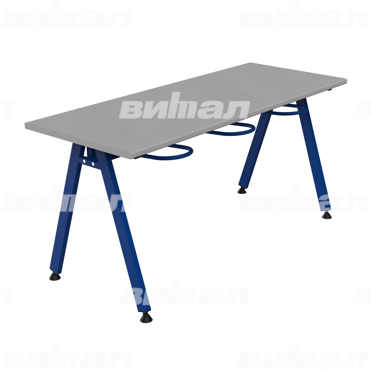 Стол обеденный 6-местный с универсальными кронштейнами «Л» синий  RAL5002 Алюминий 6 Пластик прямоугольная