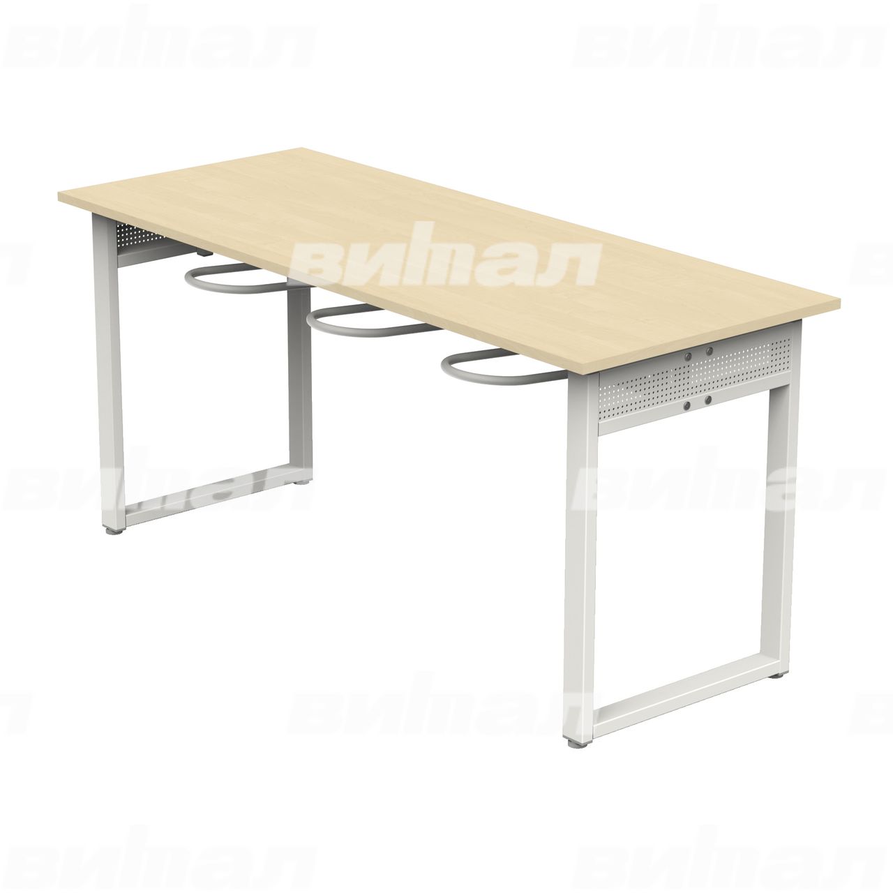 Стол обеденный 6-местный с универсальными кронштейнами «Фьюжн» белый RAL9016 Береза 5 Пластик прямоугольная