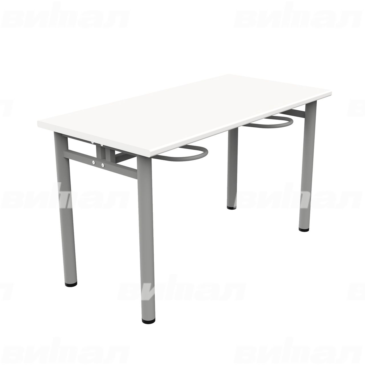 Стол обеденный четырехместный с универсальными кронштейнами серый RAL9006 Белый Пластик