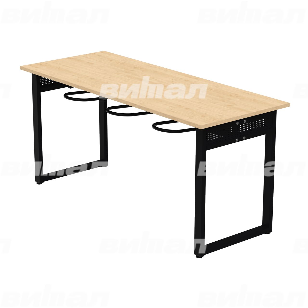 Стол обеденный 6-местный с универсальными кронштейнами «Фьюжн» черный  RAL9005 Клен 5 Пластик прямоугольная