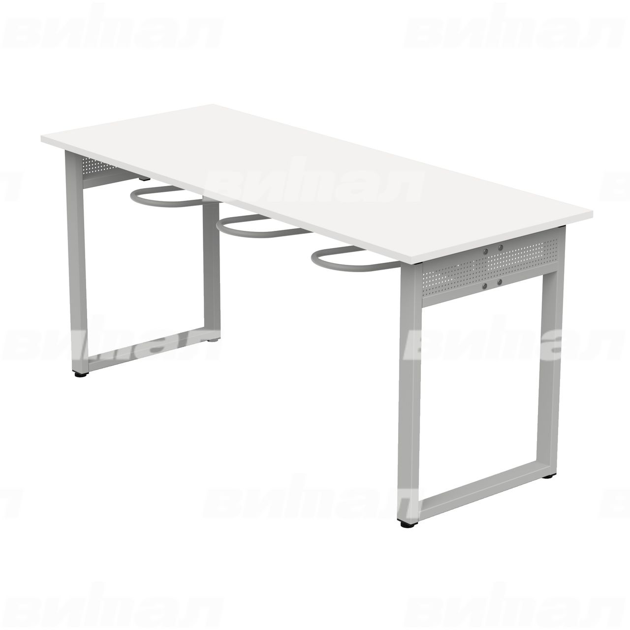 Стол обеденный 6-местный с универсальными кронштейнами «Фьюжн» серый RAL9006 Белый 6 Пластик прямоугольная