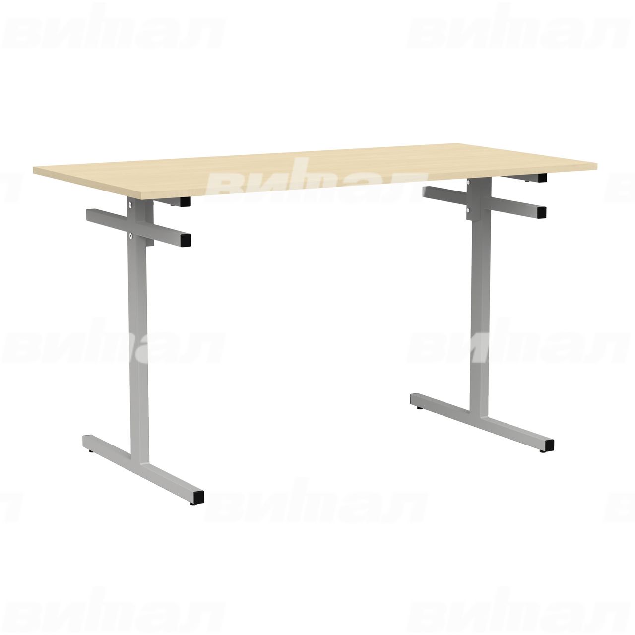 Стол для столовой 4-местный для скамеек серый RAL9006 Береза 6 Пластик