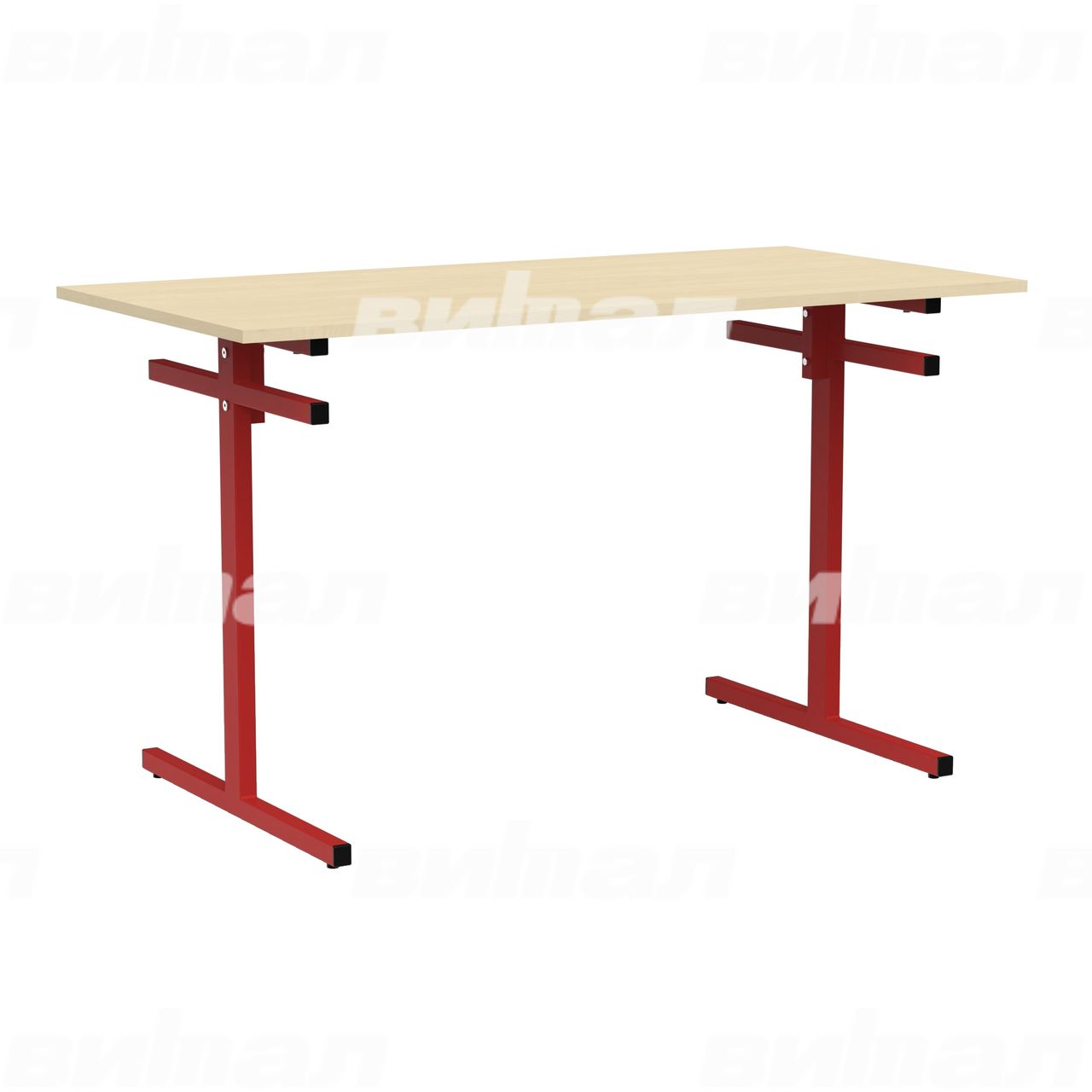Стол для столовой 4-местный для скамеек красный RAL3002 Береза 5 Пластик