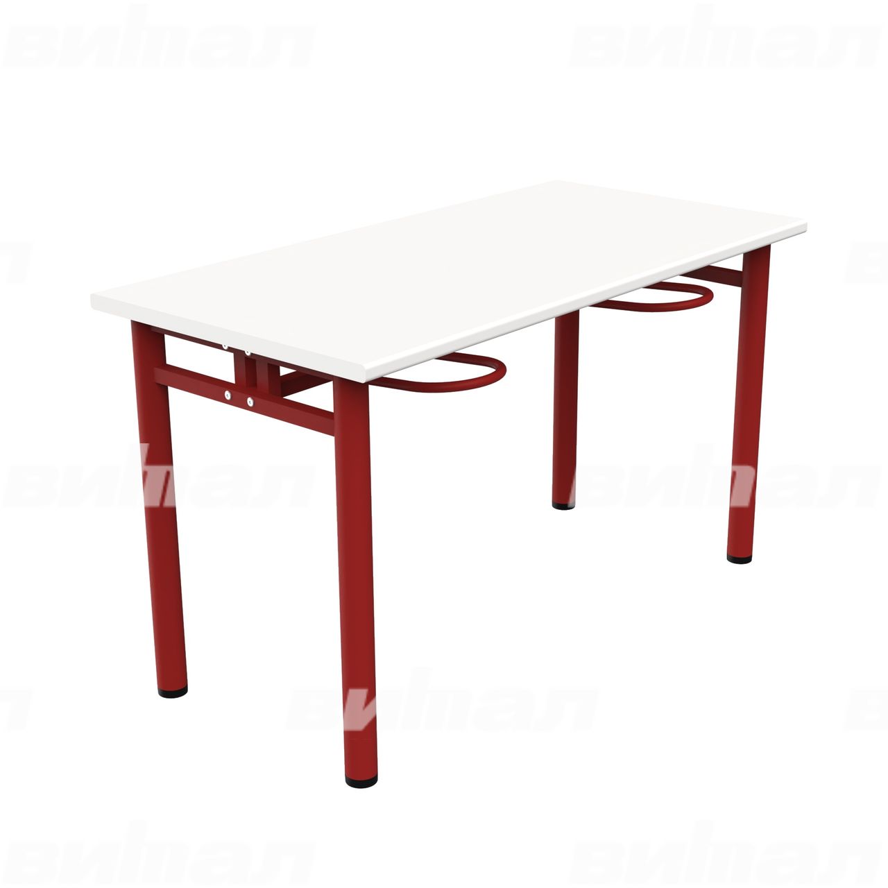 Стол обеденный четырехместный с универсальными кронштейнами красный RAL3002 Белый Пластик