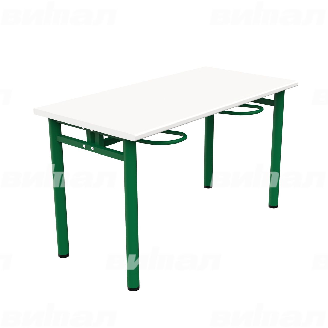 Стол обеденный четырехместный с универсальными кронштейнами зеленый RAL6029 Белый Пластик