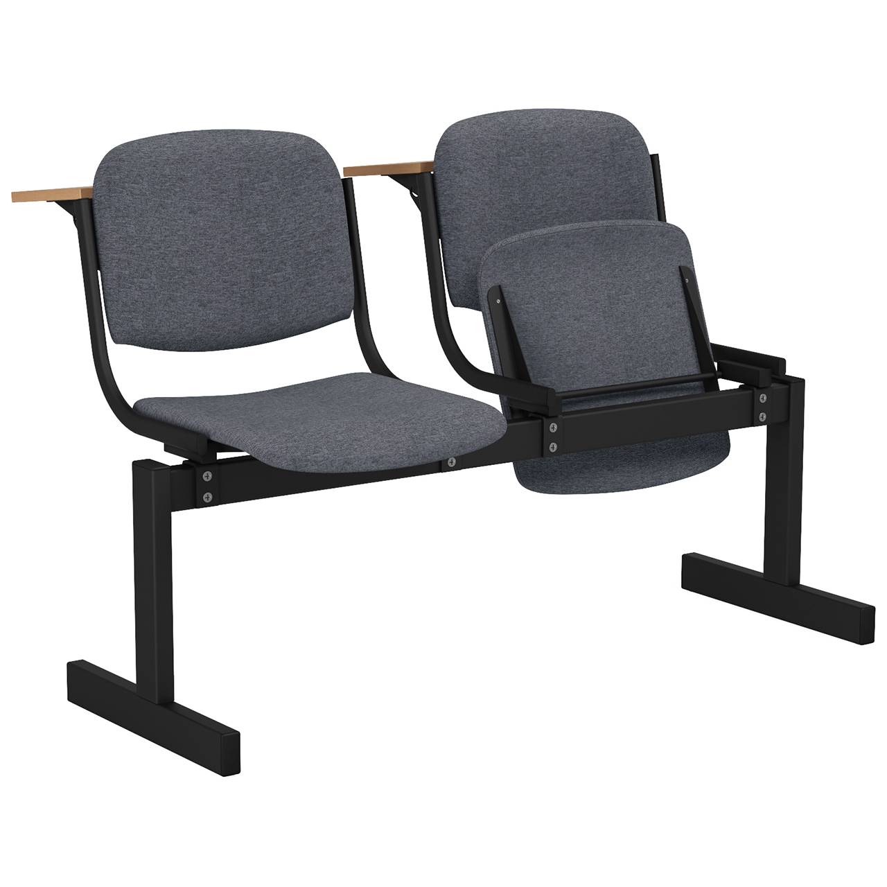 2-местный, откидывающиеся сиденья, мягкий, лекционный черный серый Офисная ткань
