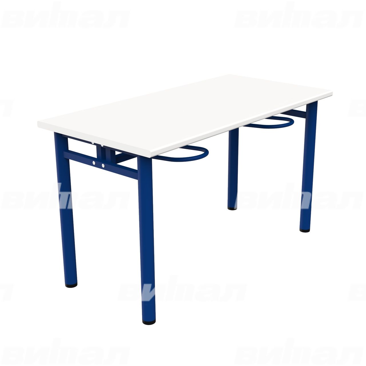 Стол обеденный четырехместный с универсальными кронштейнами синий  RAL5002 Белый Пластик