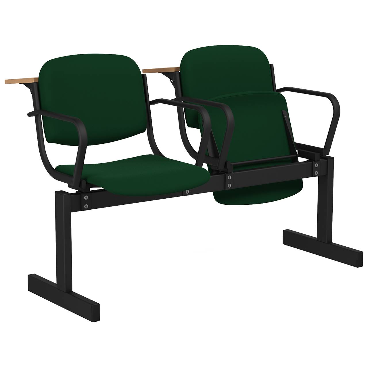 2-местный, откидывающиеся сиденья, мягкий, подлокотники, лекционный черный зеленый Флок