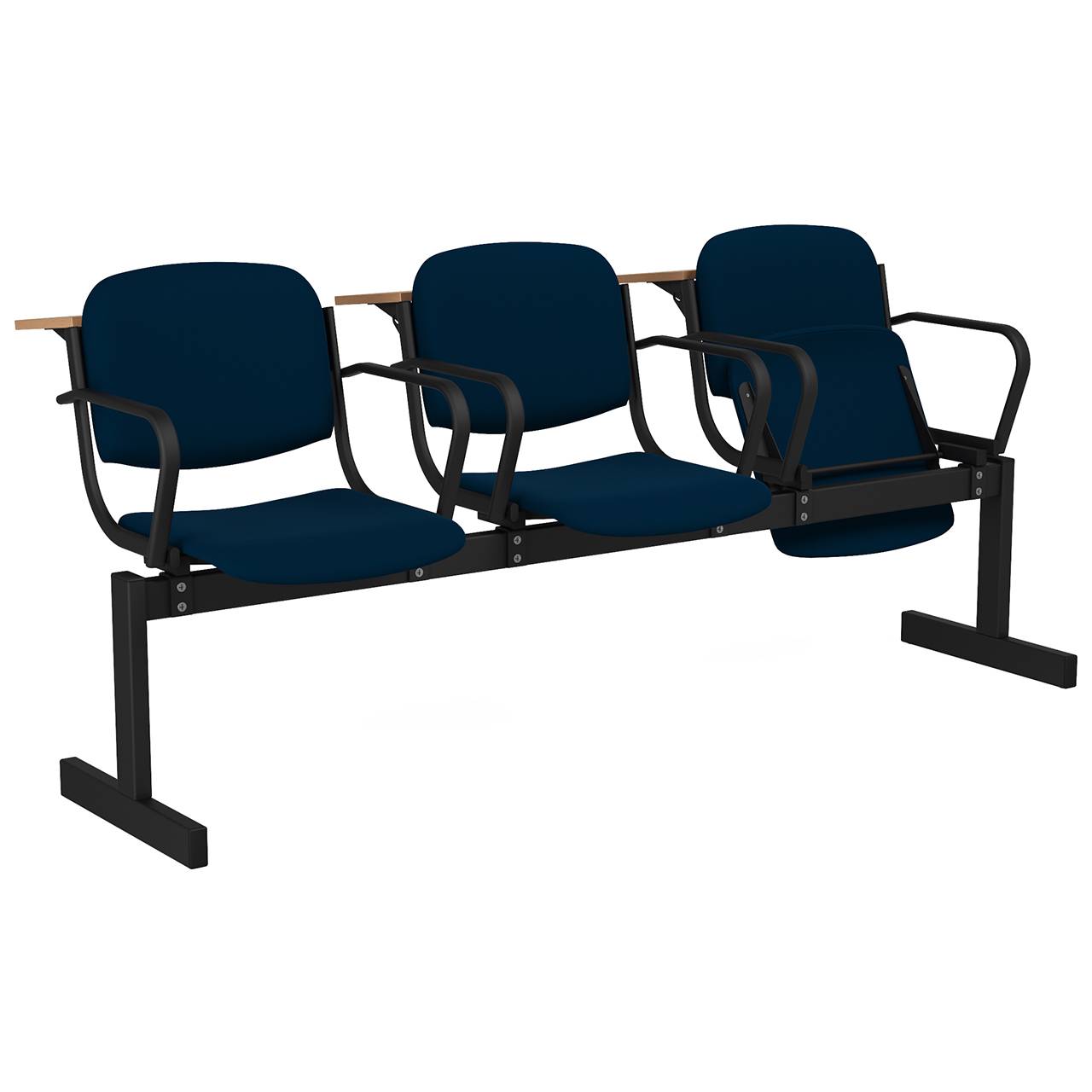 3-местный, откидывающиеся сиденья, мягкий, подлокотники, лекционный черный синий Флок