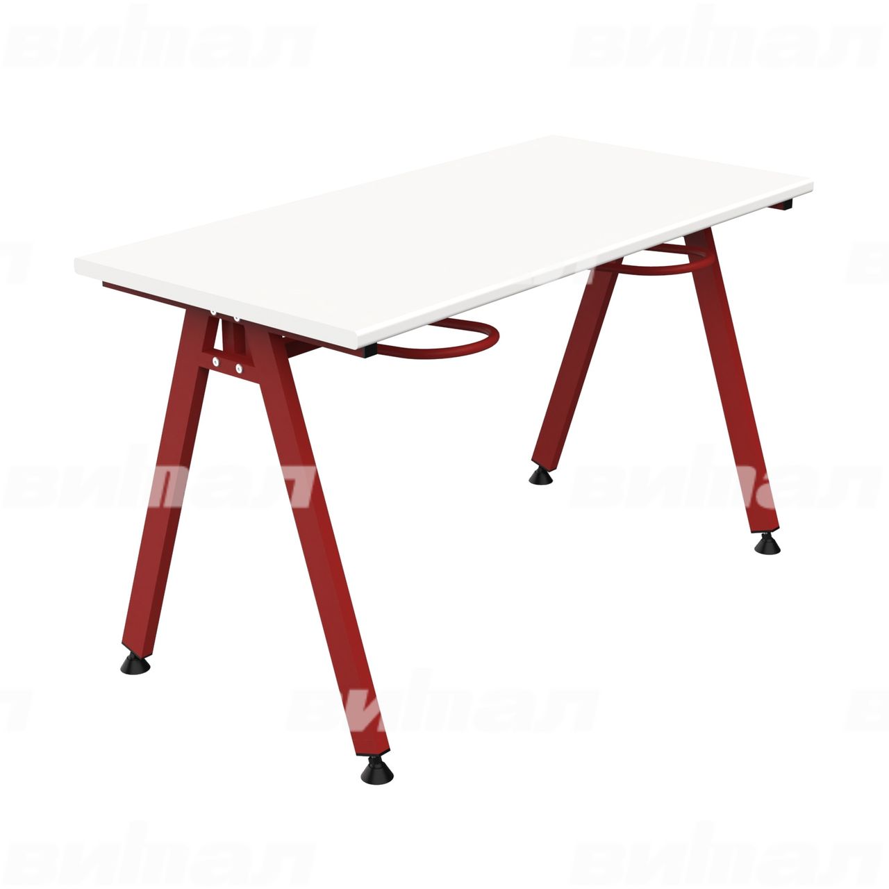 Стол обеденный 4-местный с универсальными кронштейнами «Л» красный RAL3002 Белый 6 Пластик прямоугольная