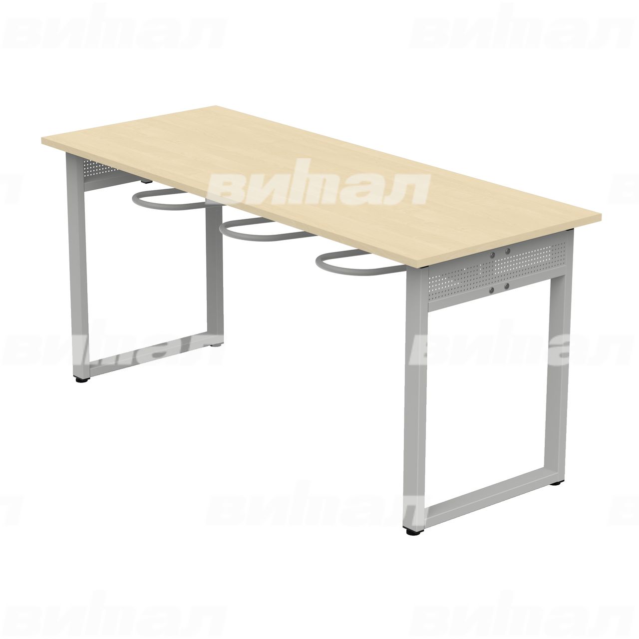 Стол обеденный 6-местный с универсальными кронштейнами «Фьюжн» серый RAL9006 Береза 6 Пластик прямоугольная