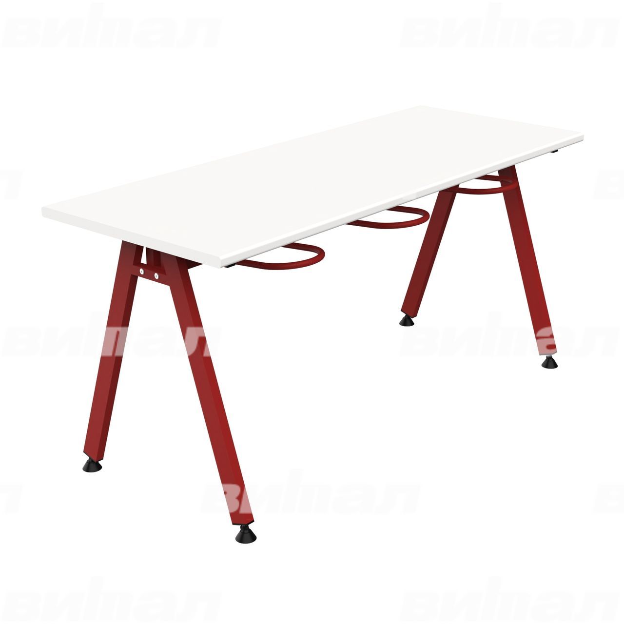 Стол обеденный 6-местный с универсальными кронштейнами «Л» красный RAL3002 Белый 6 Пластик прямоугольная