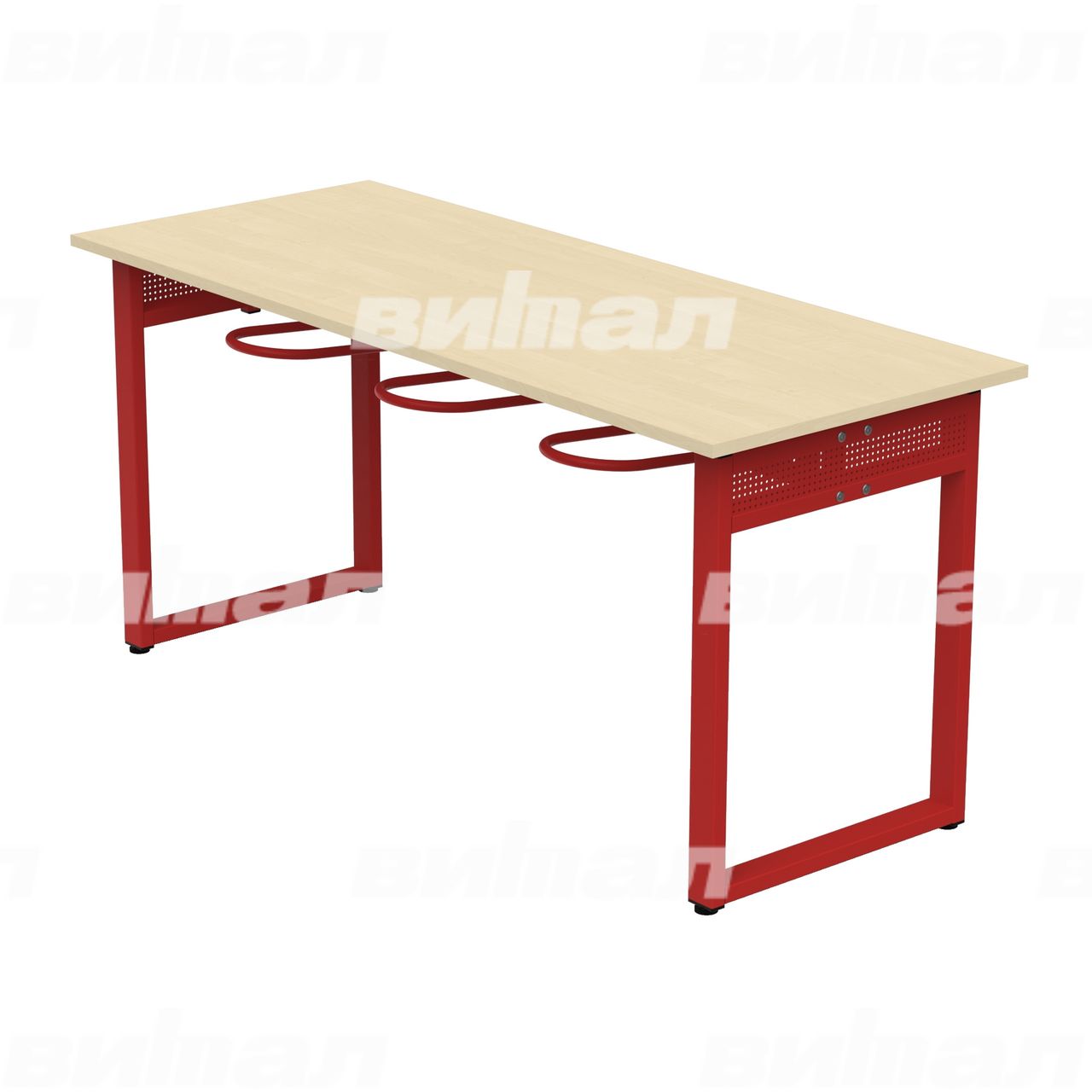 Стол обеденный 6-местный с универсальными кронштейнами «Фьюжн» красный RAL3002 Береза 5 Пластик прямоугольная