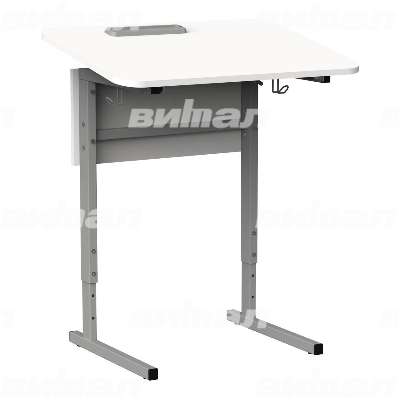 Стол 1-местный регулир. высота и наклон столешницы 0-10° (гр 2-4, 3-5, 4-6 или 5-7) серый RAL9006 Белый 5-7 ЛДСП. прямоугольная