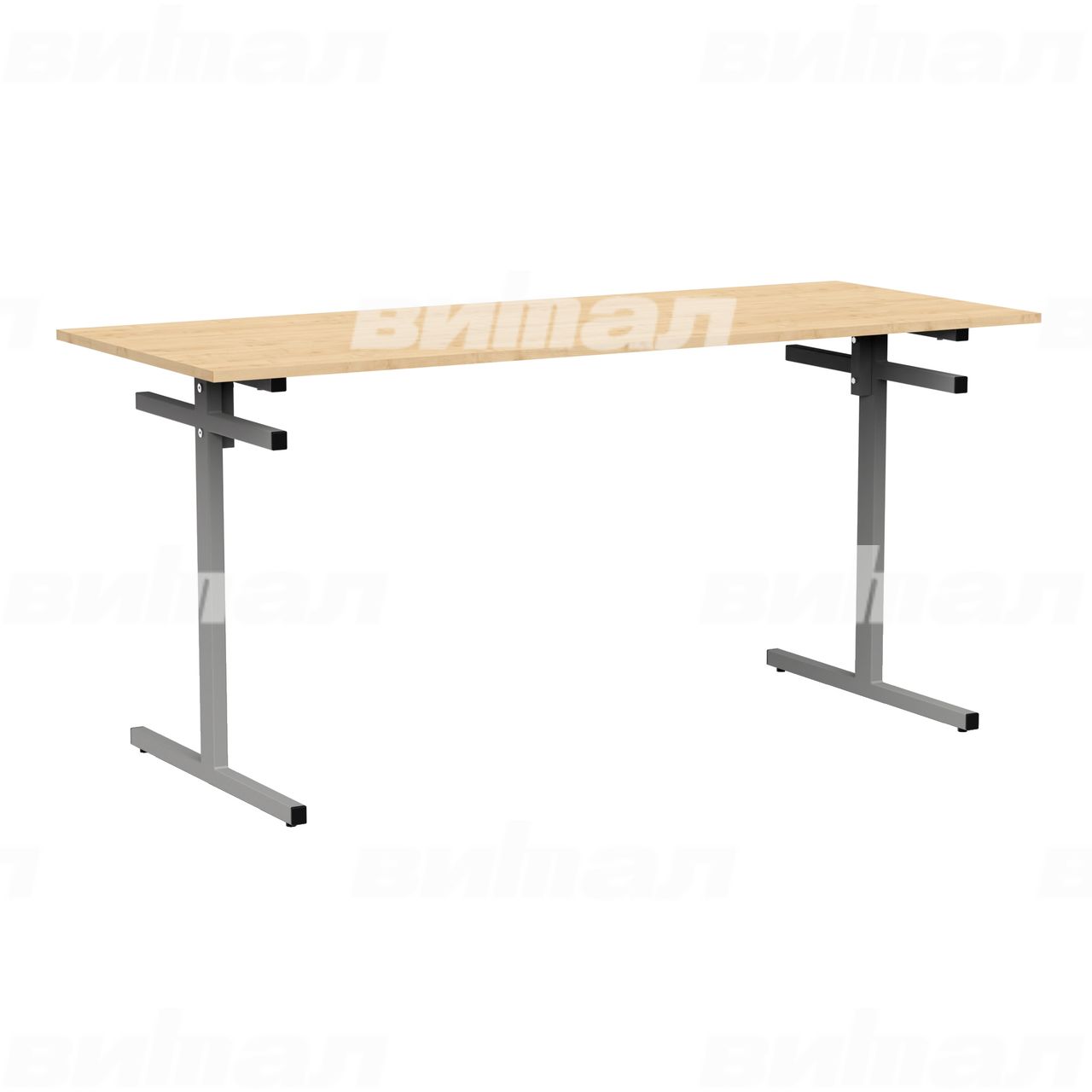 Стол для столовой 6-местный для скамеек серый RAL9006 Клен 6 Пластик