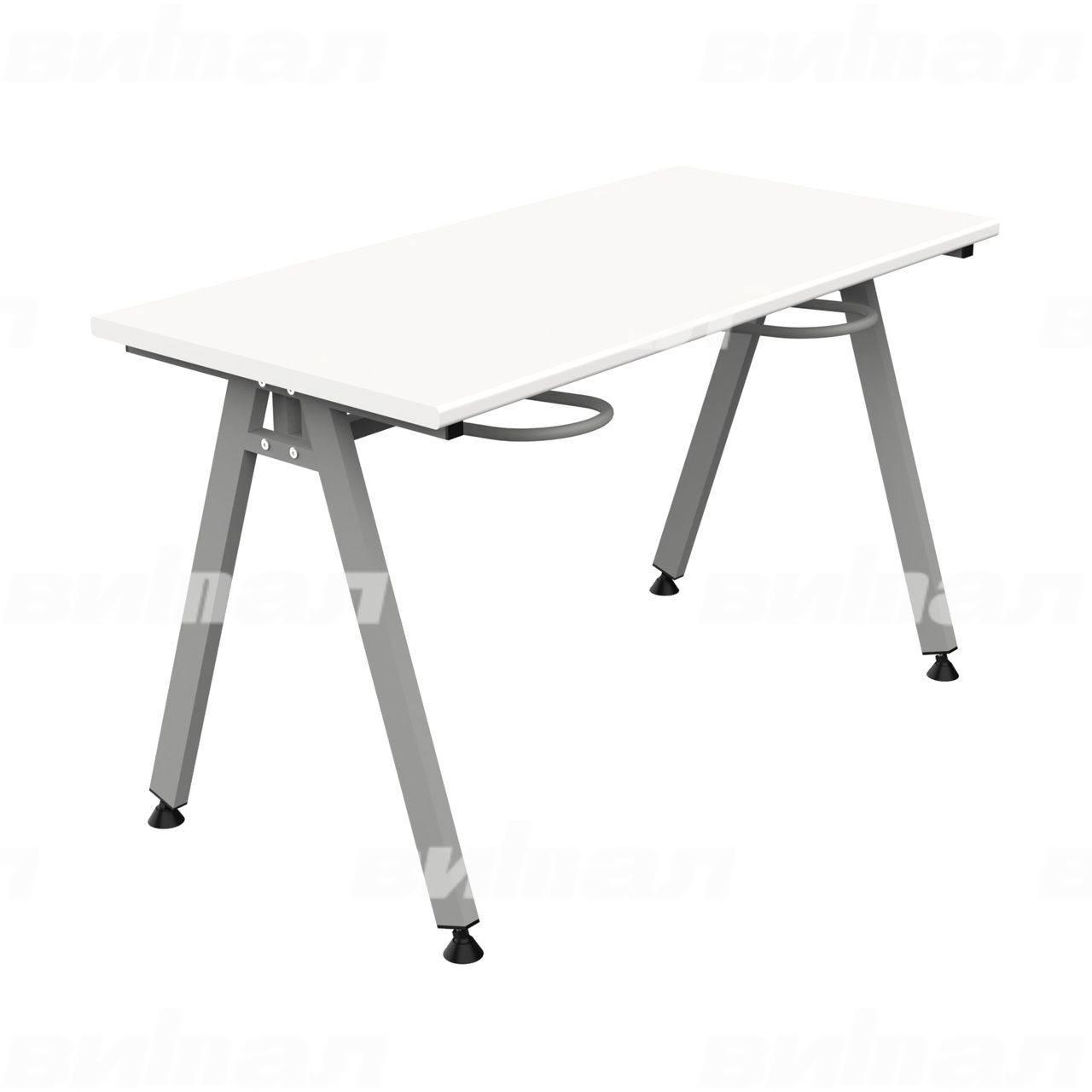 Стол обеденный 4-местный с универсальными кронштейнами «Л» серый RAL9006 Белый 6 Пластик прямоугольная