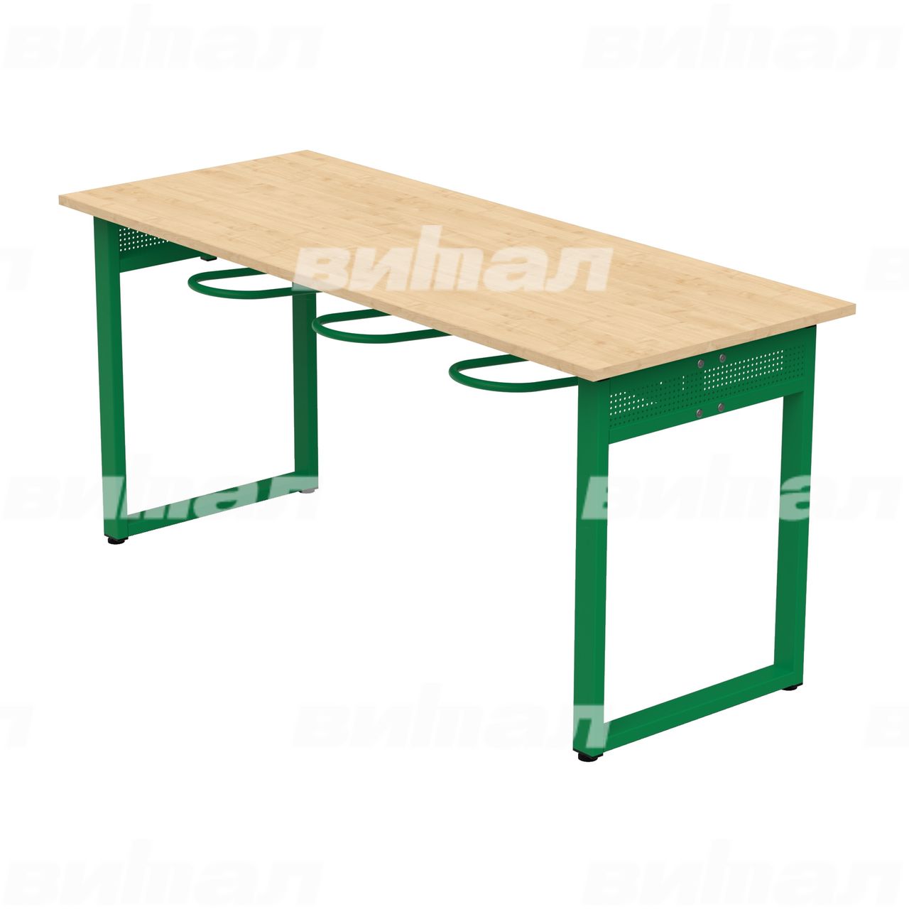 Стол обеденный 6-местный с универсальными кронштейнами «Фьюжн» зеленый RAL6029 Клен 5 Пластик прямоугольная