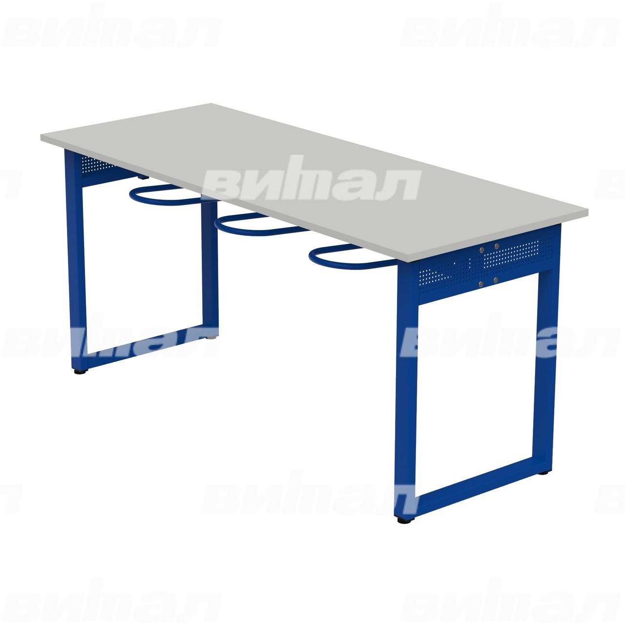 Стол обеденный 6-местный с универсальными кронштейнами «Фьюжн» синий  RAL5002 Серый 5 Пластик прямоугольная