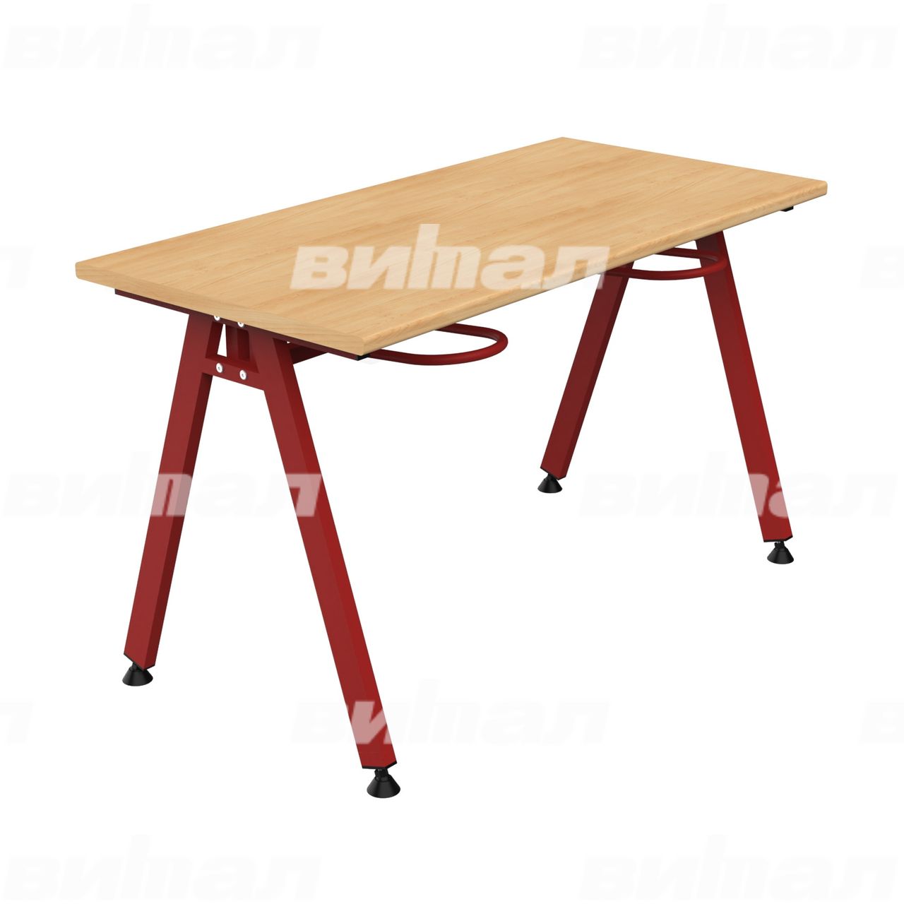 Стол обеденный 4-местный с универсальными кронштейнами «Л» красный RAL3002 Бук 5 Пластик прямоугольная
