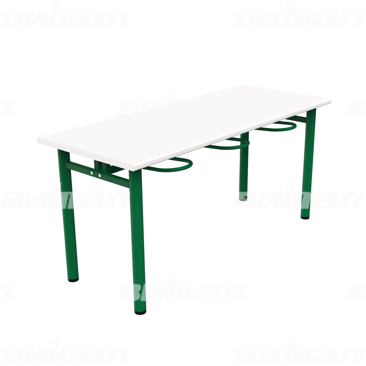 Стол обеденный шестиместный с универсальными кронштейнами зеленый RAL6029 Белый Пластик