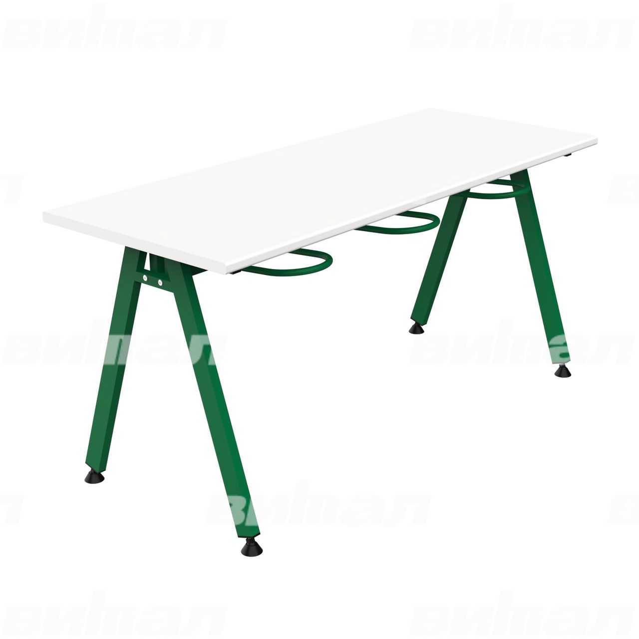 Стол обеденный 6-местный с универсальными кронштейнами «Л» зеленый RAL6029 Белый 5 Пластик прямоугольная