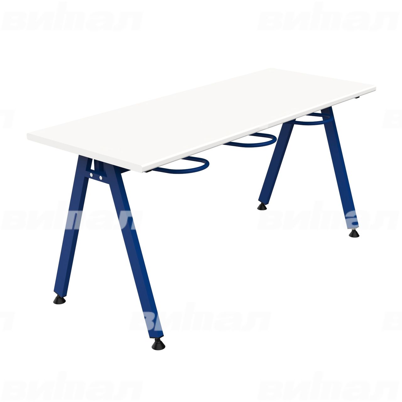Стол обеденный 6-местный с универсальными кронштейнами «Л» синий  RAL5002 Белый 5 Пластик прямоугольная