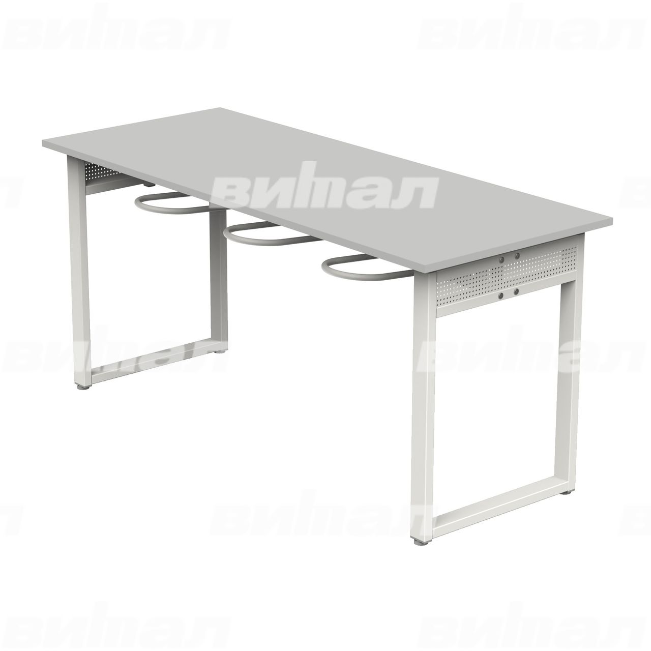 Стол обеденный 6-местный с универсальными кронштейнами «Фьюжн» белый RAL9016 Серый 5 Пластик прямоугольная