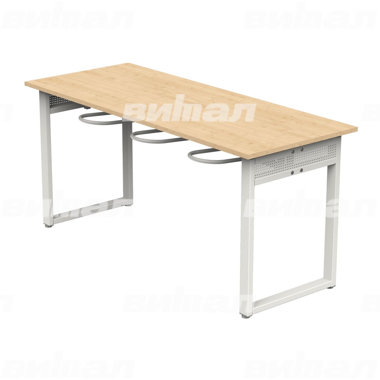 Стол обеденный 6-местный с универсальными кронштейнами «Фьюжн» белый RAL9016 Клен 5 Пластик прямоугольная