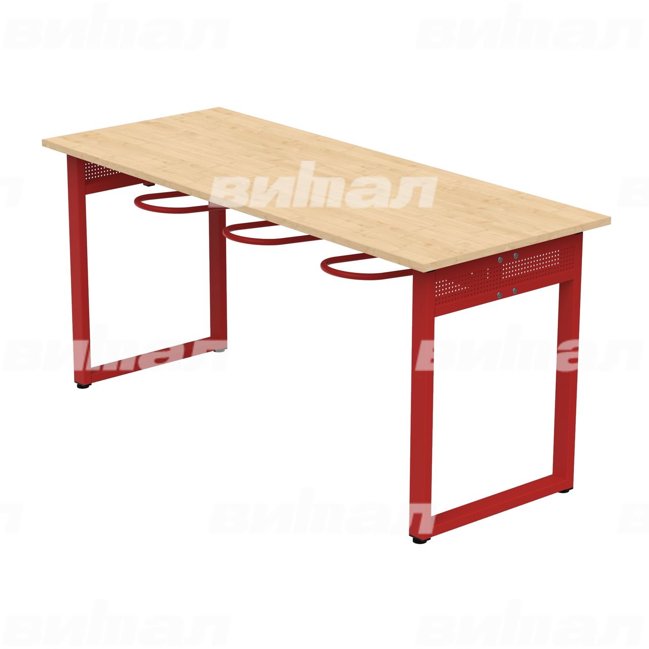 Стол обеденный 6-местный с универсальными кронштейнами «Фьюжн» красный RAL3002 Клен 5 Пластик прямоугольная