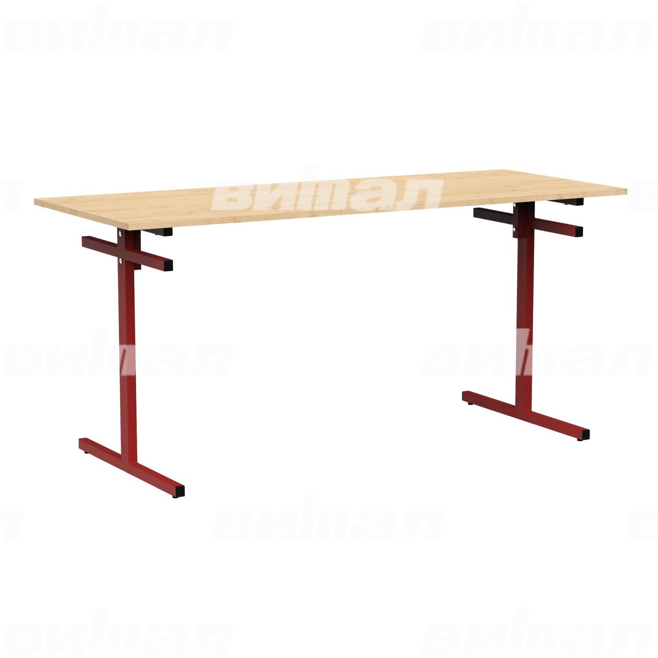 Стол для столовой 6-местный для скамеек красный RAL3002 Клен 5 Пластик