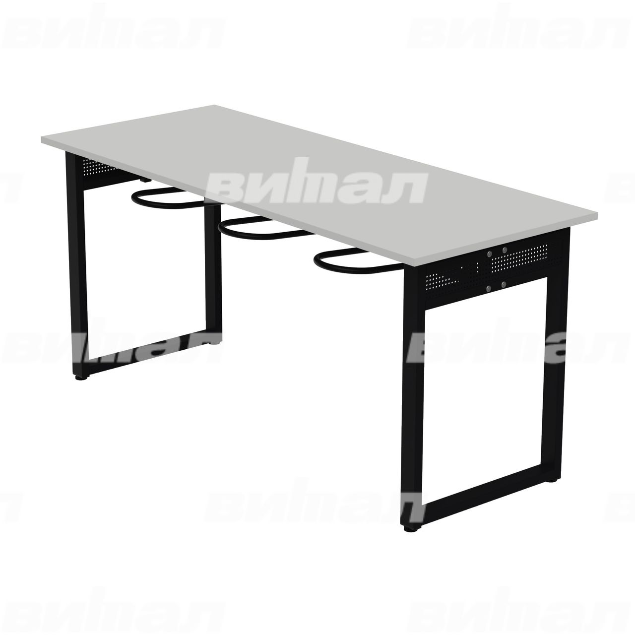 Стол обеденный 6-местный с универсальными кронштейнами «Фьюжн» черный  RAL9005 Серый 5 Пластик прямоугольная